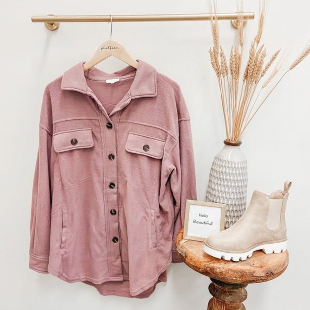 PRICE DROP Dusty Mauve Soft Chunky Button Shacket